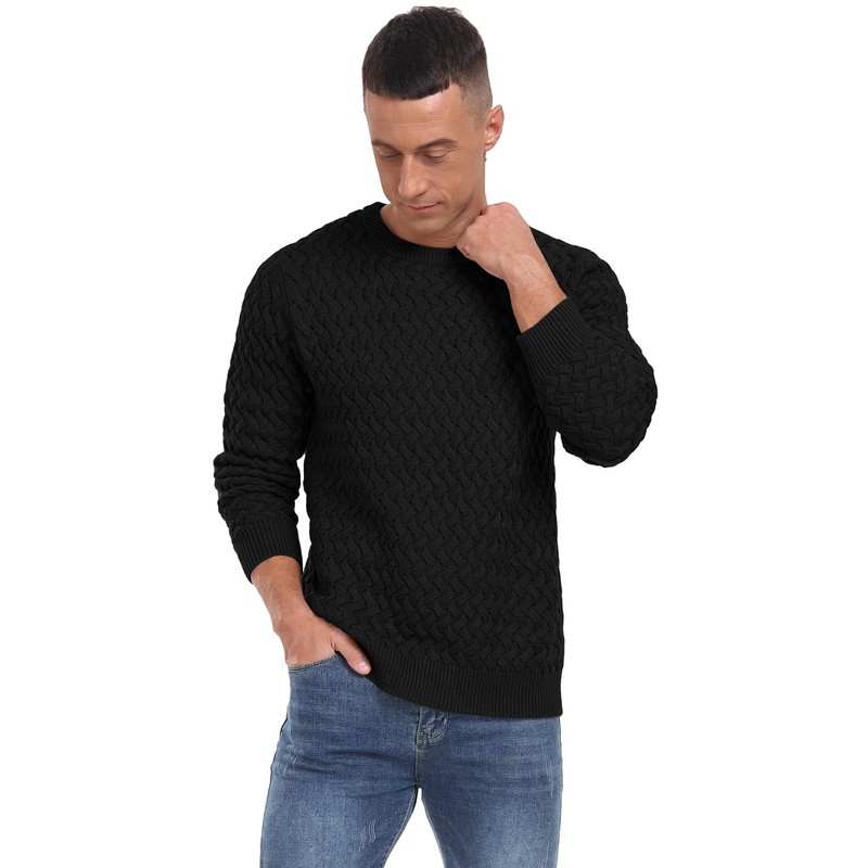 QIXING Men's Pullover Crew Neck Cable Knit Jumper Long Sleeve