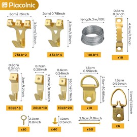 250Pcs Picture Hanging Kits, Picture Hangers Including 75/45/30/20/10lb Picture Hangers Hooks with Storage Box, 5 Sizes Heavy Photo Frame Hooks for Home Office Drywall Wooden Wall