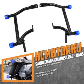 HCMOTORKU Saddlebag Guards Crash Bars w/ Blue Guard Balls For Harley Road King Glide 09-23