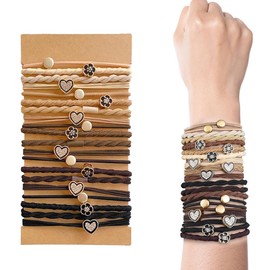 20 Pcs Boho Hair Ties, No Damage Hair Bobbles and Elastic Hair Bands for Women and Girls, Neutral Colour Ponytail Holders, Soft Stretch Hair Accessories for Thick Thin or Medium Hair - Beads