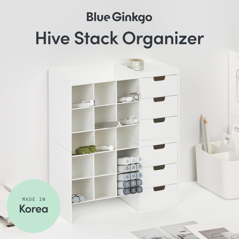 BLUE GINKGO Hive Stack Desk Organizer – Stackable Pen Holder,