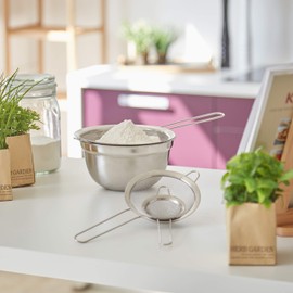 Relaxdays Kitchen Sieve Set of 3, Diameter 7, 12 and 18 cm, with Handle, Flour, Powdered Sugar, Fruits, Household Sieve, Stainless Steel, Silver