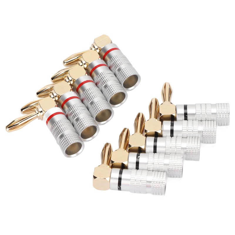 10 Pcs Banana Plugs 24K Copper Gold Plated Aluminum Case