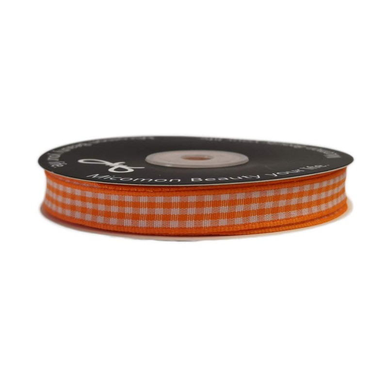 Micomon Orange Gingham Plaid Checked Ribbon 25 Yard Each Roll