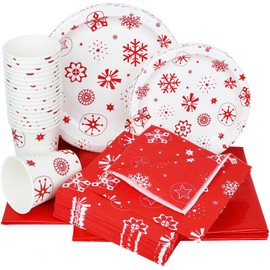 Galashield Christmas Paper Plates and Napkins with Cups and Tablecloth | Christmas Disposable Dinnerware Set | Supplies for 30 Guests
