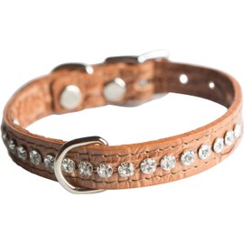 OmniPet Signature Leather Crystal Dog Collar, Mocha Crocodile Grain Leather, Fits 11.5"-13.5" Neck Size