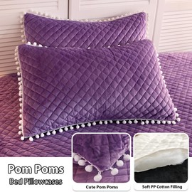 LIFEREVO Luxury Plush Shaggy Duvet Cover Set, Soft Velvet Fluffy Furry Duvet Cover Set(1 Faux Fur Fuzzy Comforter Cover+2 Pom Poms Pillow Cases) Bedding Set, Zipper Closure(Full/Queen, Ombre Purple)