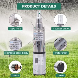 MXTSTA Solar Water Pump Submersible Deep Well Pump 12V DC 6.6 GPM 98 ft 250W