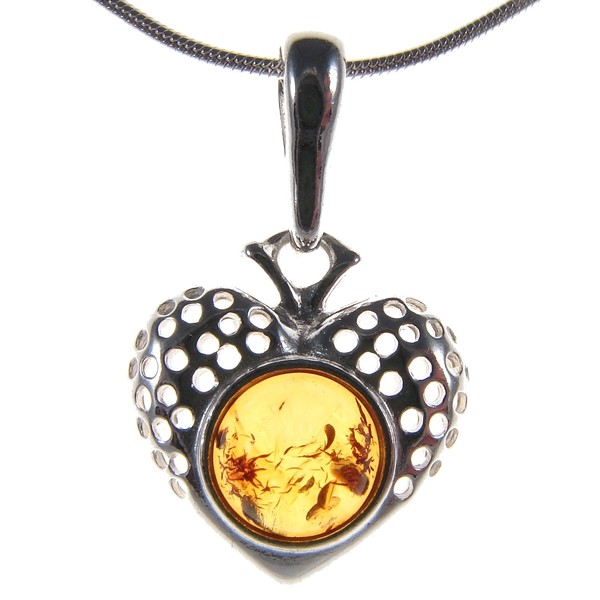 Baltic amber and sterling silver 925 cognac heart pendant (no