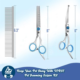 VERSE Pet Grooming Scissors Kit With Pet Comb, Thinning Scissor and Curved Scissor For Dogs And Cats