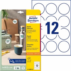 Avery Zweckform L7104REV-25 Pack of 300 Labels, Circular, Removable, Diameter 60 mm, 25x A4 Sheets White