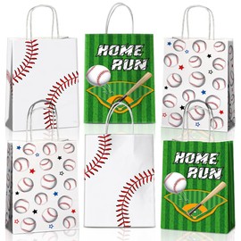 JOYGATHER 24 Pcs Baseball Party Favors Bags with Handles, Baseball Goodie Bags, Gift Bags, Candy Bags with 3 Different Types, Baseball Kraft Paper Bags for Birthday Party Supplies Baby Shower Decorations