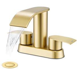 Ultimate Unicorn Bathroom Faucet for Sink Brushed Gold, 4 Inch Bathroom Sink Faucet for 3 Hole or 2 Hole, 2 Handle Waterfall Faucets with Pop up Drain, Centerset Faucets for RV Counter