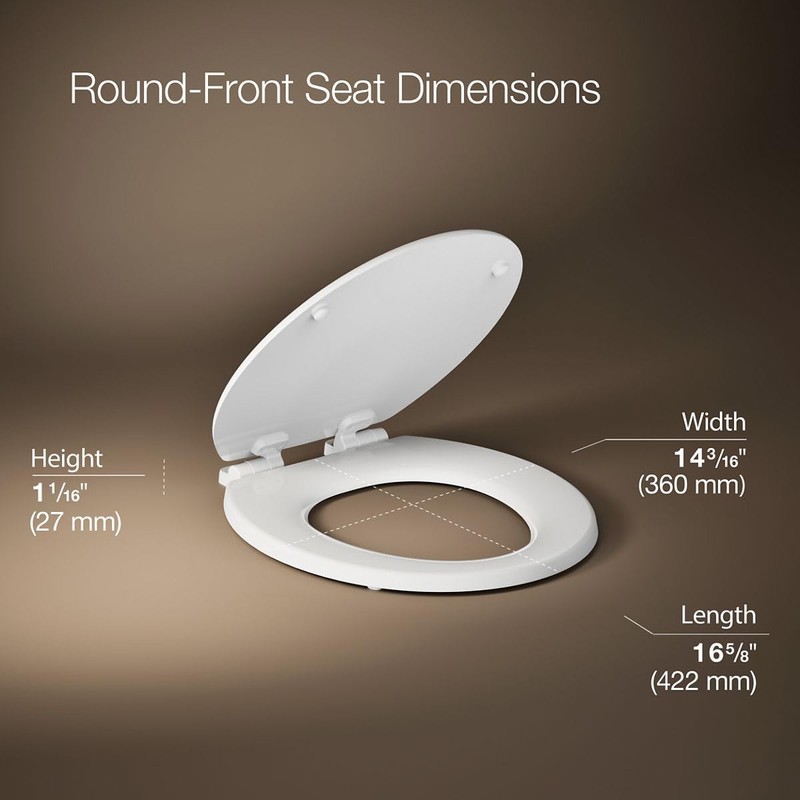 KOHLER Stonewood Quiet-Close Round Toilet Seat, Slow Close Design, Durable