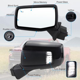 Lqito Left Driver Side Mirror Compatible With 2019-2025 Chevy Silverado 1500 With Power Glass Power Folding Heated Turn Signal Puddle Lights Mirror Memory Blind Spot Black Replace#84898867(14Pins)