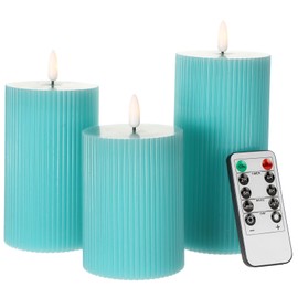 Teal Flameless Candles with Remote for Room Deocr, Tiffany Blue Decor