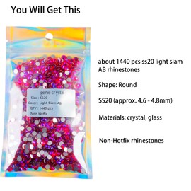 Genie Crystal 1440 PCS Light Siam AB Rhinestones Flatback SS20, 5mm 10 Gross Red Aurora Borealis Glue on Glass Rhinestones Strass for Tumbler,DIY Crafts, Shoes, Dance Costumes, Bling Decoration