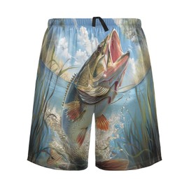 Bass Fish Men's Pajama Short Sleepwear Pj Bottom Elastic Waistband Lounge Short