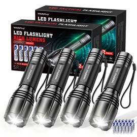 WdtPro LED Flashlight High Lumens SR2000 Pro - 4 Pack Brighter Tactical Flashlights with 5 Modes & Zoomable - Powerful Mini Flash Light for Emergency, Camping, Hiking