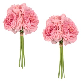 Rzoukler Pink Fake Rose Flowers Bouquet 2PCS Real Touch Hydrangea Artificial Roses 12 Heads Silk Flower Arrangements for Home Table Vase Indoor Wedding Centerpiece DIY Craft Decor(Light Pink)