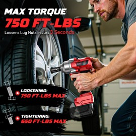 Cordless Impact Wrench 1/2" Compatible with Milwaukee 18v Battery, 750 Ft-lbs High Torque Impact Driver with 6Pcs Sockets & Storage Case, Brushless Impact Gun with 4-Speed & LED Light(Bare Tool)