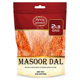 Masoor Dal 2 Pound Bag (32 oz) - Red Lentils Split - All Natural By Spicy World