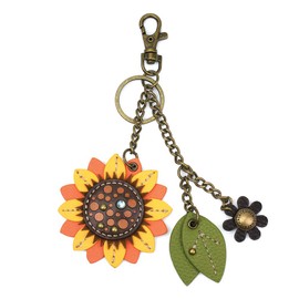 Chala Mini Purse Charm, Animal Key Fob for Chala Handbags (Mini Leather Sunflower + Metal Sunflower)