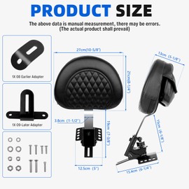DREAMIZER Black Adjustable Driver Backrest Plug-in Rider Backrest Pad Motorcycle Custom Mounting Kit Compatible with Harley Touring Models Road King Street Glide Electra Glide Road Glide 1997-2023