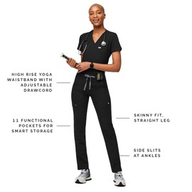 FIGS YOLA High Waisted Skinny Scrub Pants for Women - Black, Regular M