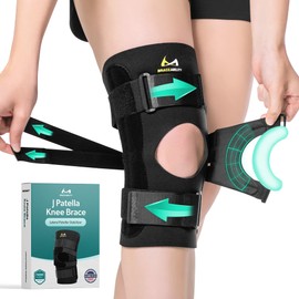 BraceAbility J Patella Knee Brace - Lateral Patellar Stabilizer with Medial and J-Lat Support Straps for Dislocation, Subluxation, Patellofemoral Pain, Left or Right Kneecap Tracking (M)