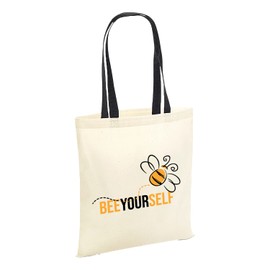 SmartyPants Bee Yourself Tote Bag - Women Gifts Shopping Organic Cotton Fabric Carrier Reusable Shopper Inspirational Quote Slogan Handbag Bees Accessories Present Bumblebee (One Size, Black Handle)