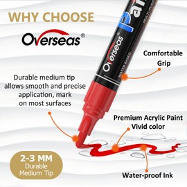 Overseas White & Black Paint Pens Paint Markers - Permanent Acrylic Markers 2 Pack, Water Based, Quick Dry, Waterproof Paint Marker Pen for Rock, Wood, Plastic, Metal, Canvas, Glass, Mugs. Medium Tip