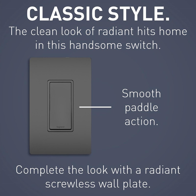 Legrand radiant TM874BKCC6 15 Amp Rocker Wall Switch, 4-Way Decorator