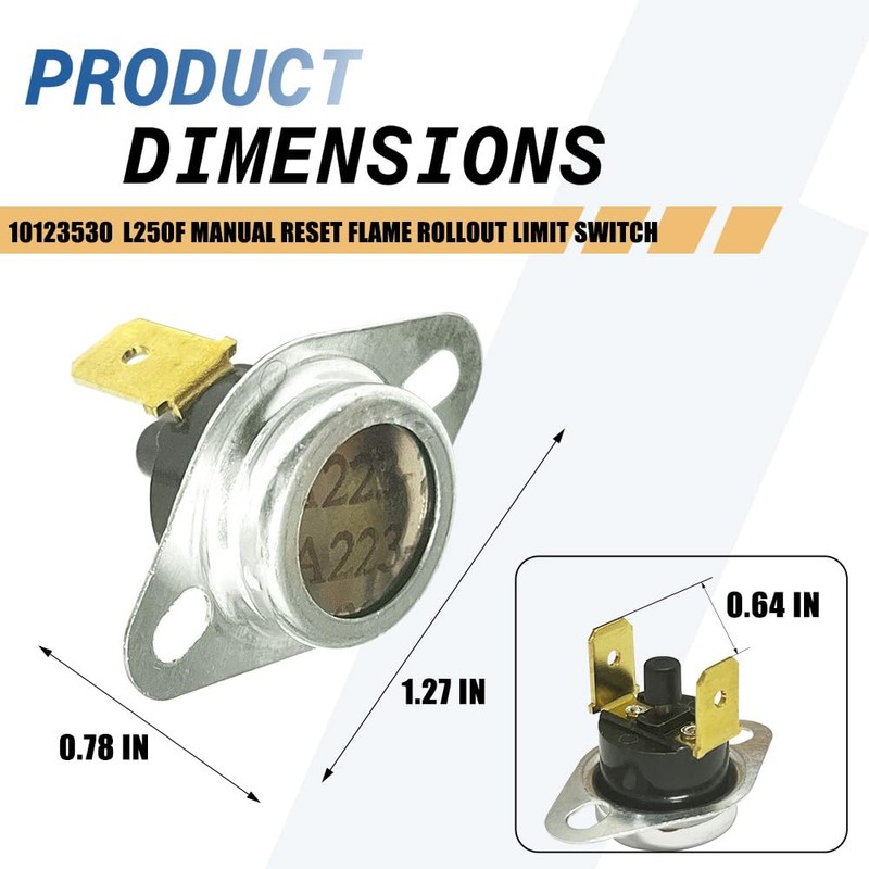 2-Pack 10123530 Furnace Thermostat L250F Manual Reset Flame Rollout Limit