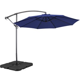 Yaheetech 10 FT Offset Patio Umbrella w/4 Piece Square Base Included, Outdoor Hanging Cantilever Market Umbrella w/Easy Tilt & Crank, 8 Ribs, UV Protection for Backyard and Pool, Navy Blue