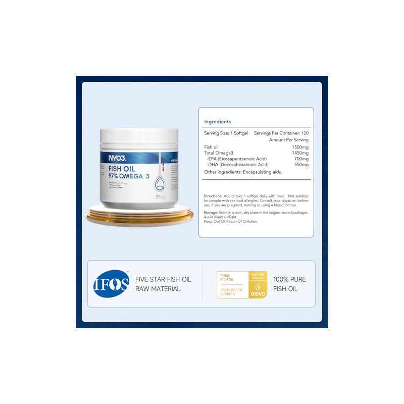 NYO3 Omega 3 Fish Oil 1500mg with DHA & EPA