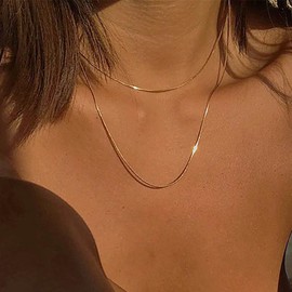 Inilbran Boho Round Snake Chain Necklace Layered Snake Chain Choker Necklaces Gold Snake Italian Chain Necklace Choker Vintage Thin Snake Chain Collar Necklace Jewellery