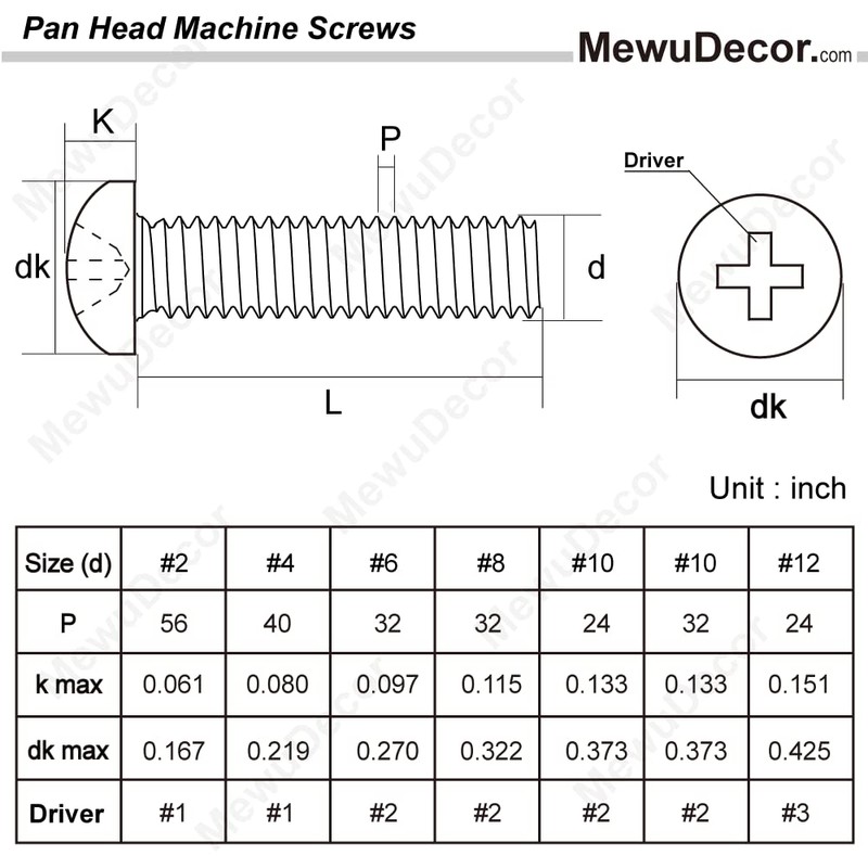 MewuDecor #4-40 x 3/8" Pan Head Machine Screws, Fully Threaded,