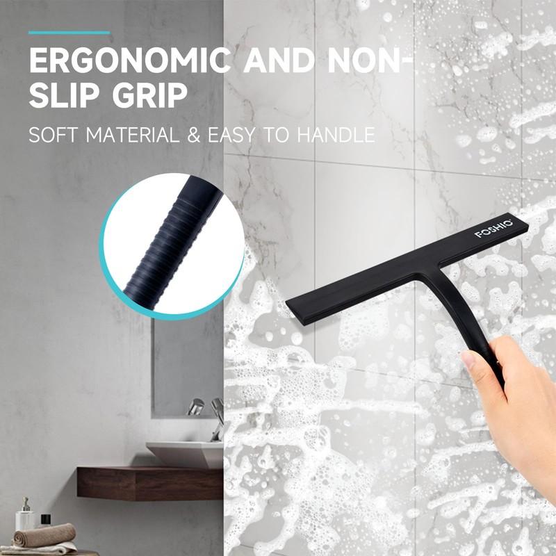 FOSHIO Shower Squeegee for Glass Doors with Suction Cup, Silicone
