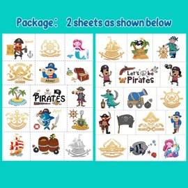 Leesgel Pirate Tattoo Children's Boys 31 Styles Pirate Metallic Glitter Tattoo Set Children, Pirate Children's Tattoos Stickers Children for Party Bags Children's Birthday Boy Birthday Decoration