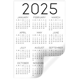 Annual Year-At-A-Glance Calendar Sticker Decal | Removable and Repositionable (White 2025, 6 x 9 inches)
