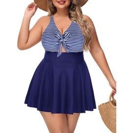 NIeyook Swimsuit for Women 2025 Plus Size Swimsuits One Piece Cutout Bathing Suit with Skirt Flowy Swim Dress