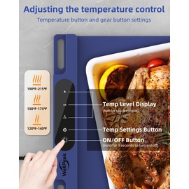 Electric Warming Mat for Food - Full Surface Fast Heating Silicone Tray with 3-Level Temperature, Auto-Off, Raised Feet for Table Protection, Versatile Warmer for Gatherings, Party, Home Buffet, Blue