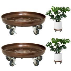 Plant Saucer 14" Rolling Plant Caddy Rolling Plant Stand with Wheels – Heavy Duty Metal, Locking, Sturdy, Rust-Resistant Finish, and Easy to Move, 390 lb Capacity, 2 Pack