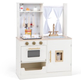 INFANS Kid Kitchen Playset, Toddler Wooden Pretend Cooking Set with Stove, Sink, Microwave, Storage Cabinet, Play Kitchen Toy Set for Children Boys Girls