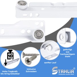 Stahlia (1 Pair) Drawer Runners 350 mm Partial Extension Roller Guide White Professional Drawer Extension Rail Guide Rail with Wheels