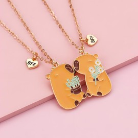 2 x BFF Necklaces, Cute Capybara Pendant, Animal Friendship Magnetic Necklace for 2, Best Friends Necklaces, Gold, Friendship, Birthday Gifts for Girls, Boys, Friends, Sisters, Family