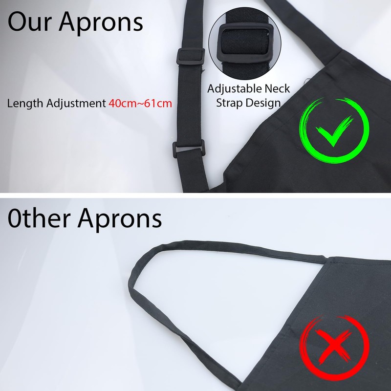 2 Pack Black Apron, Waterproof Adjustable Black Kitchen Chef Aprons