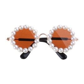 CATSELURRY Pet Sunglasses (Small, ABS, Round Neck, Hook & Loop) - Funny, Vintage, Adjustable Cat & Dogs Glasses with Pearl Accents - Best Decorations for Pets Photographing