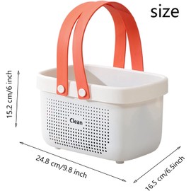 Cesta de Almacenamiento de Ducha Portátil de Plástico, Canasta para Baño con Aberturas de VentilacióN Almacenamiento Plástico Con Asa Adecuada Para Baño Cocina Dormitorio (blanco naranja)